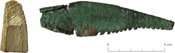 Valencina de la Concepción. Copper saw and an ivory waste fragment with sawing marks from the Structure